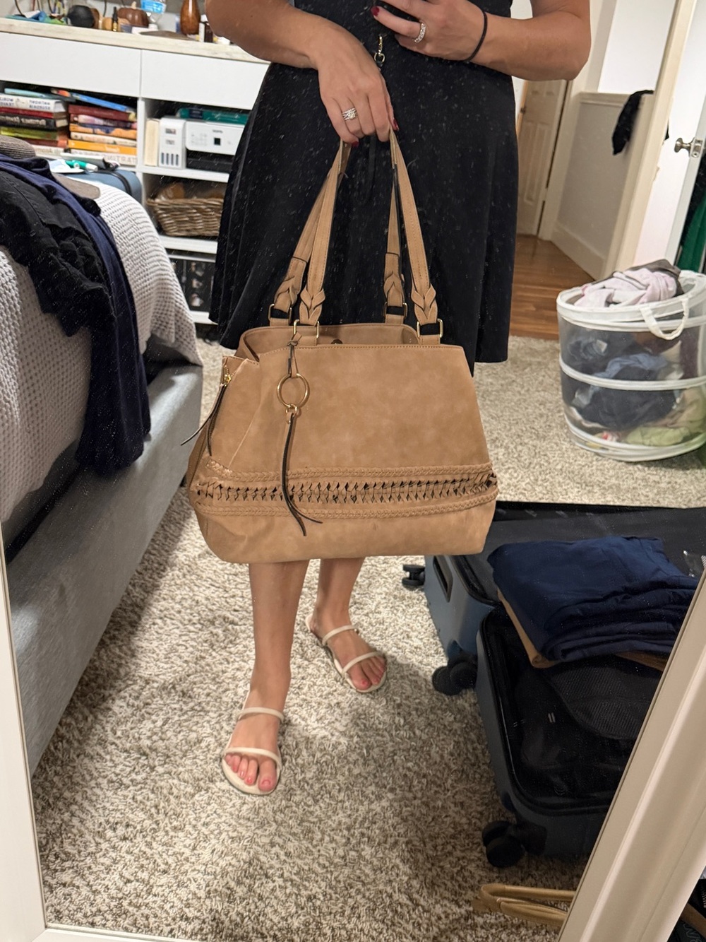 Suede-Tone Braided Tote Handbag in Tan